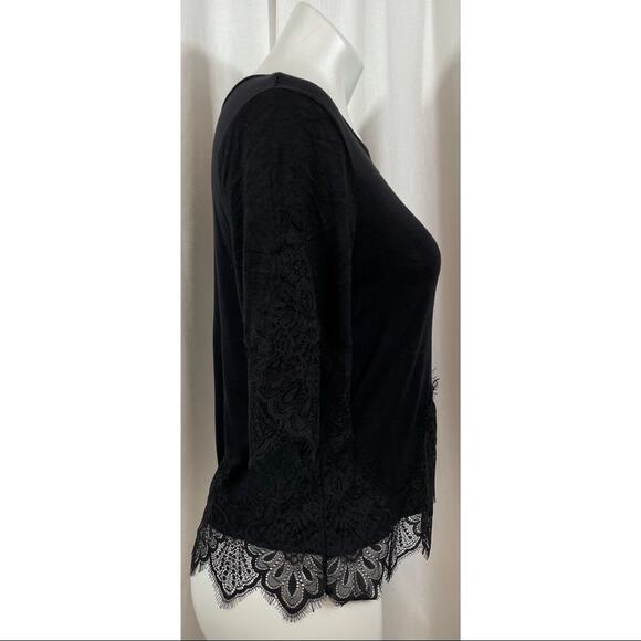 50% OFF Kontrol Blouse Lace Hems Top Scoop Neck Black - Picture 2 of 7